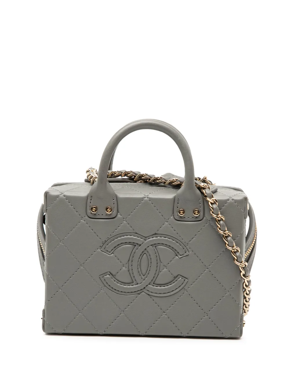 CHANEL Pre-Owned 2021-2025 Small CC Quilted Calfskin Top Handle Convertible Vanity Case satchel - Grigio