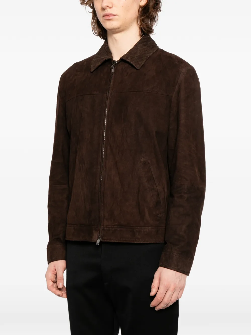  Canali Zip Suede Jacket - Brown 