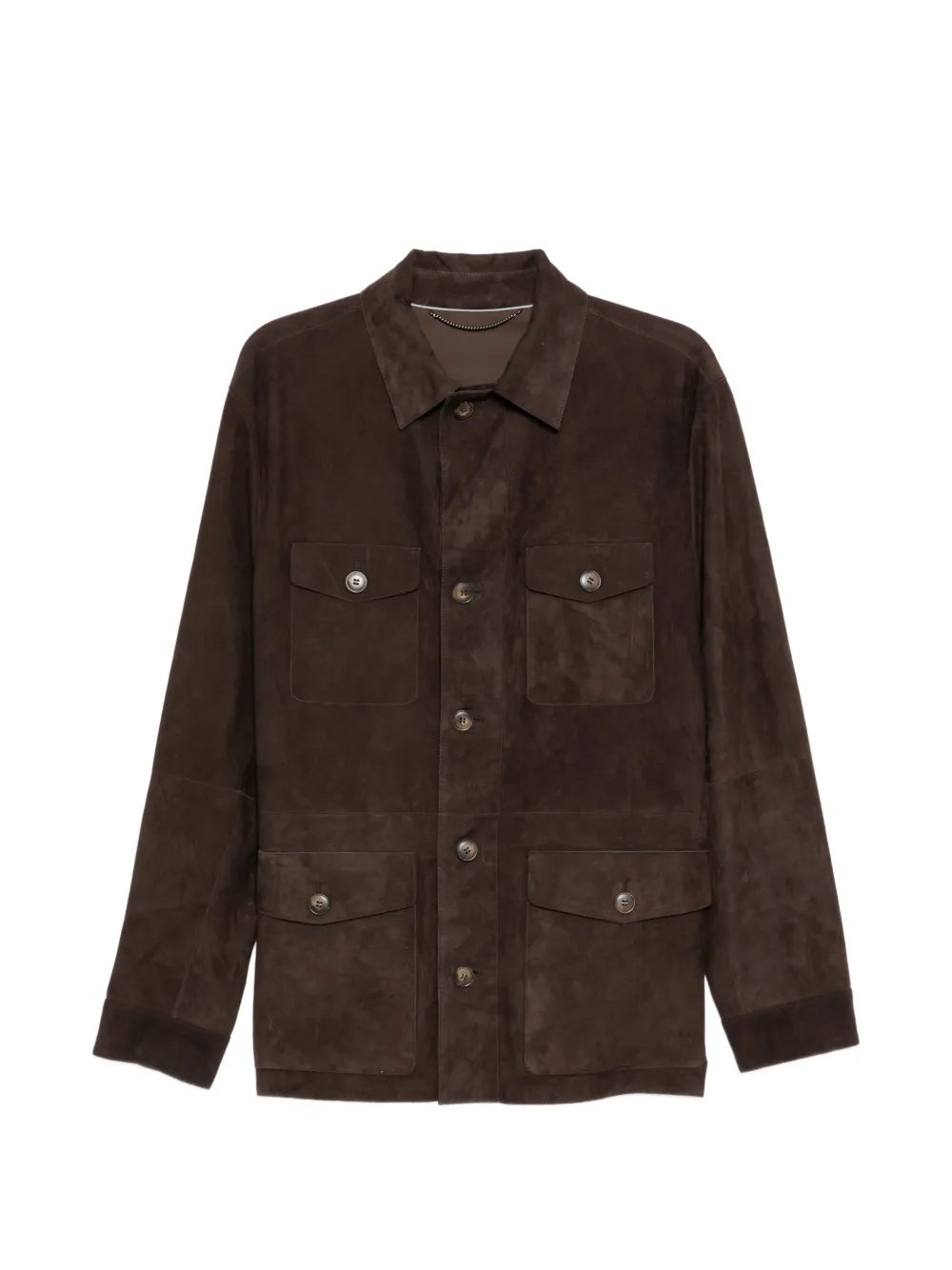 Canali flap-pocket suede jacket - Marrone