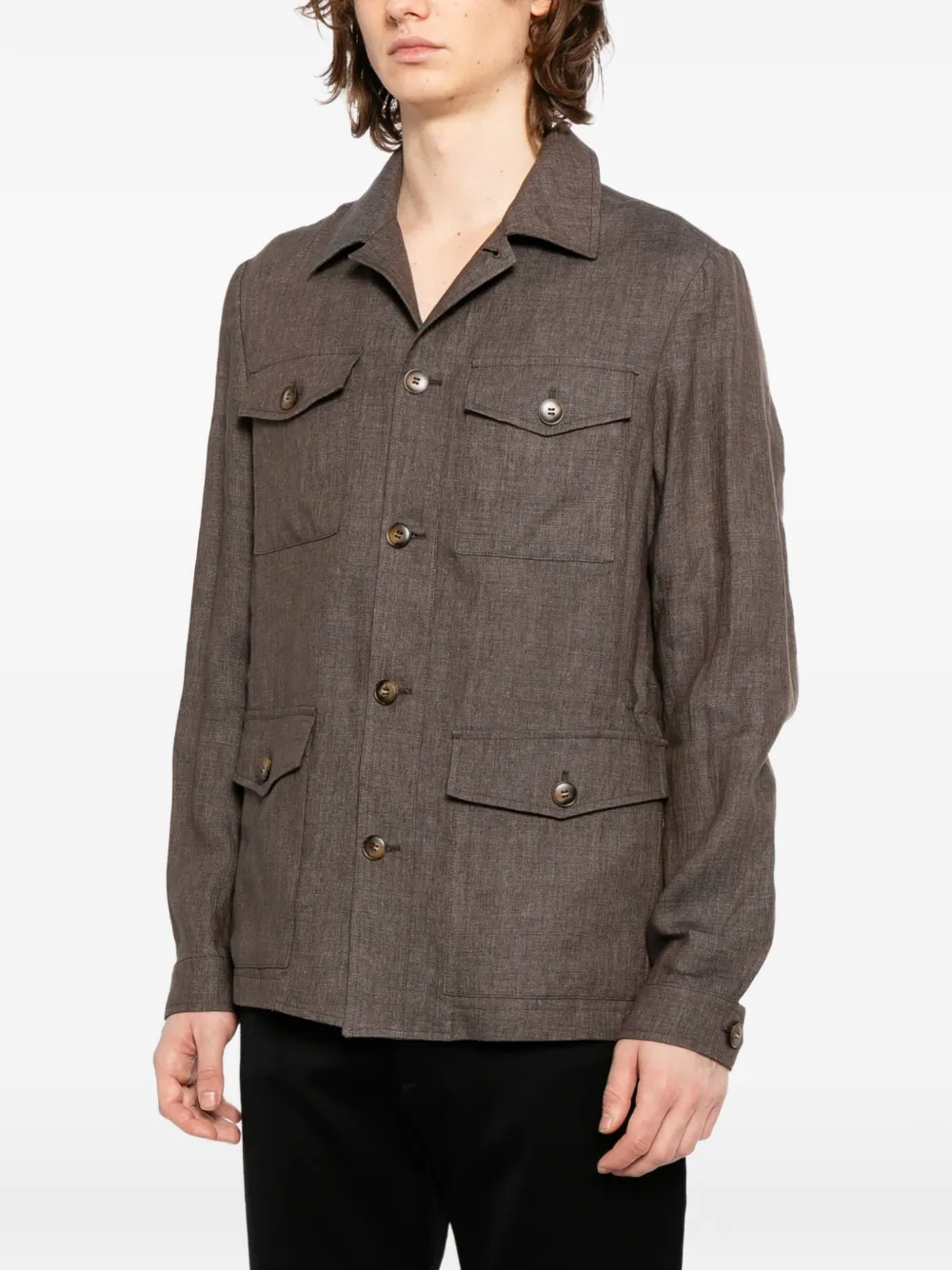 Canali Shirtjack met klepzakken Bruin