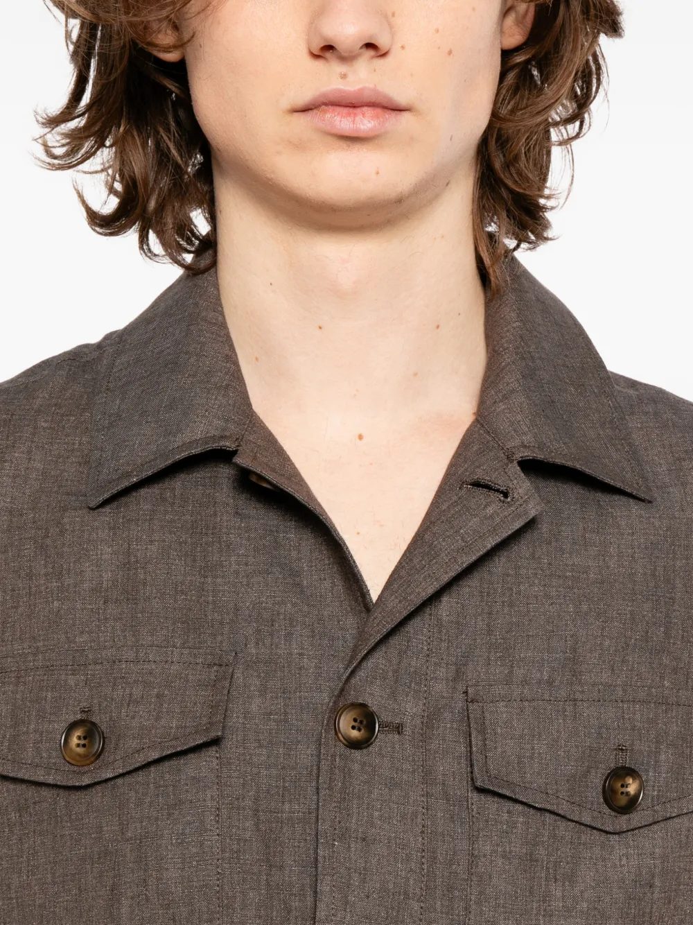 Canali Shirtjack met klepzakken Bruin