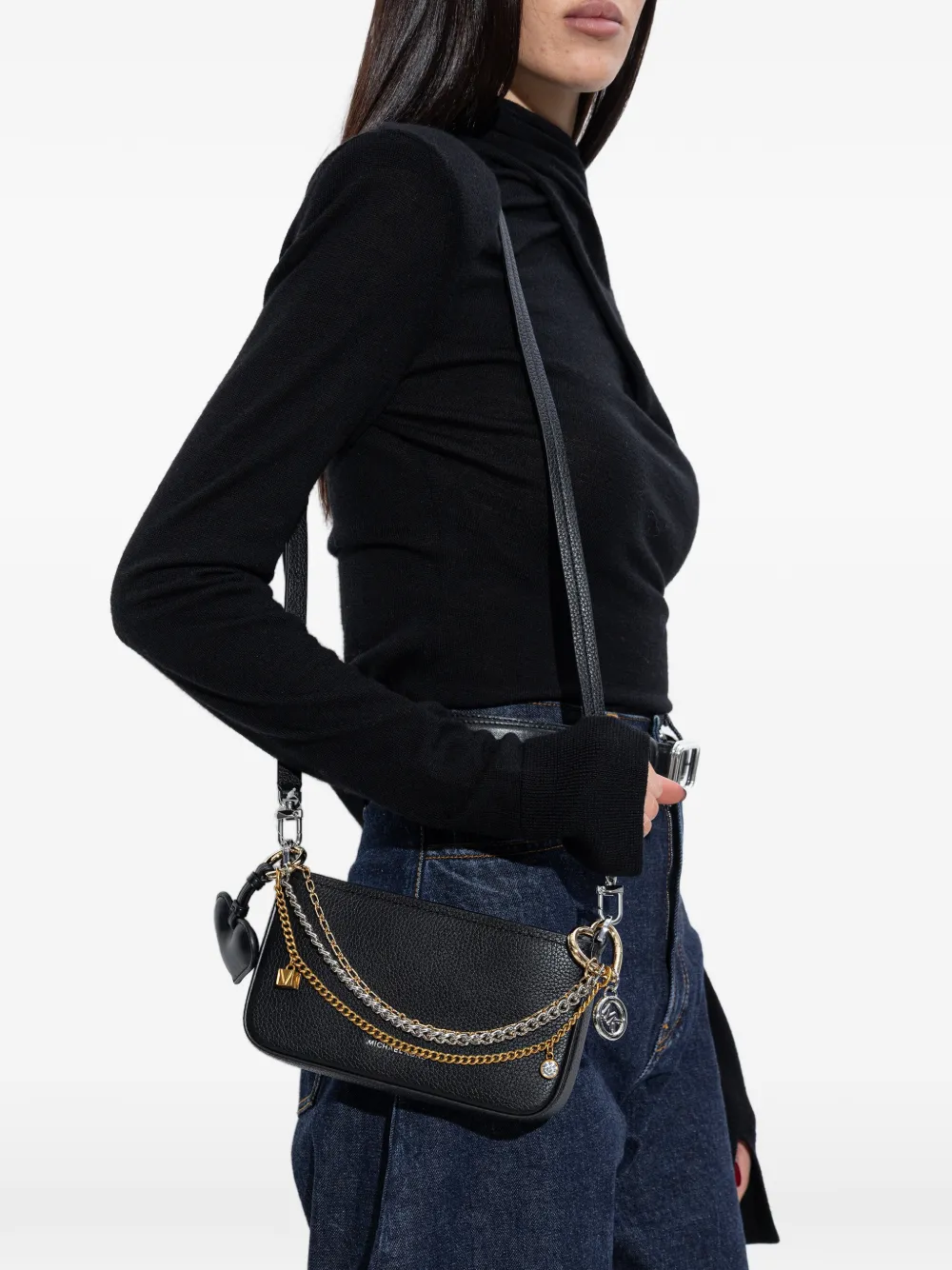 Michael Kors Leren shopper met hartbedel Zwart