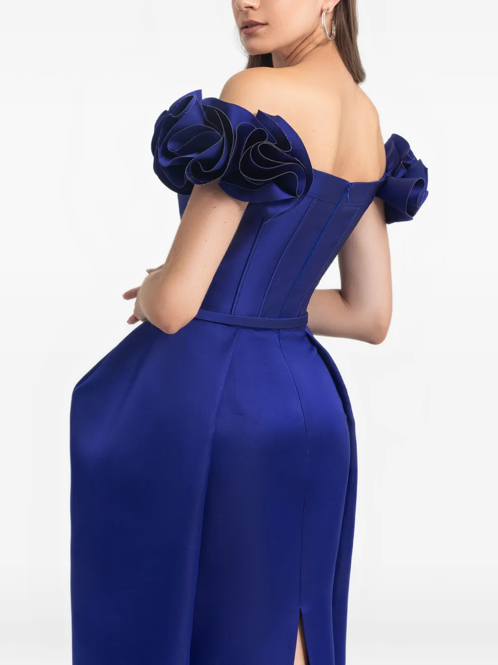 Gemy Maalouf Maxi-jurk met ruches en structuur Blauw