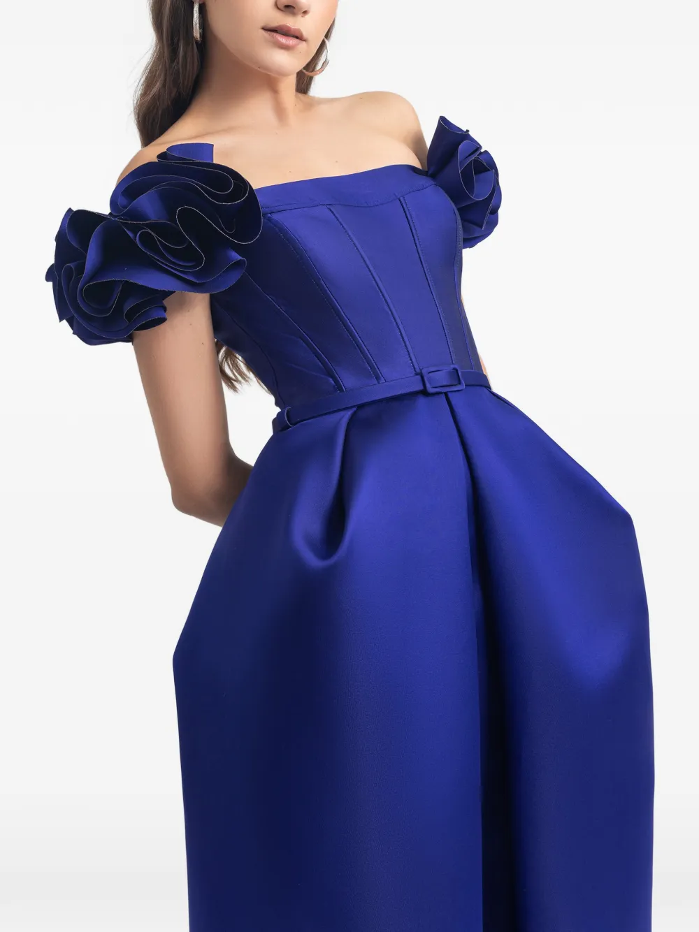 Gemy Maalouf Maxi-jurk met ruches en structuur Blauw