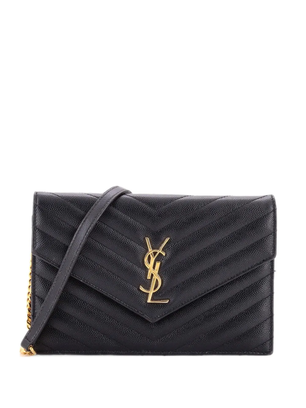 Saint Laurent Pre-Owned Kleine Classic Monogram Umängetasche aus Leder mit Kettenriemen und Chevron-Steppung - Schwarz
