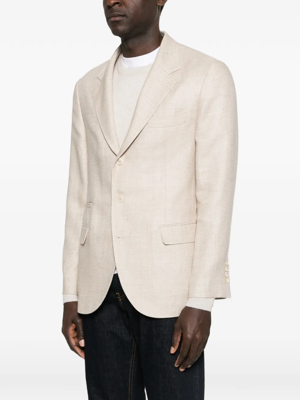 Buttoned Flap-Pocket Blazer