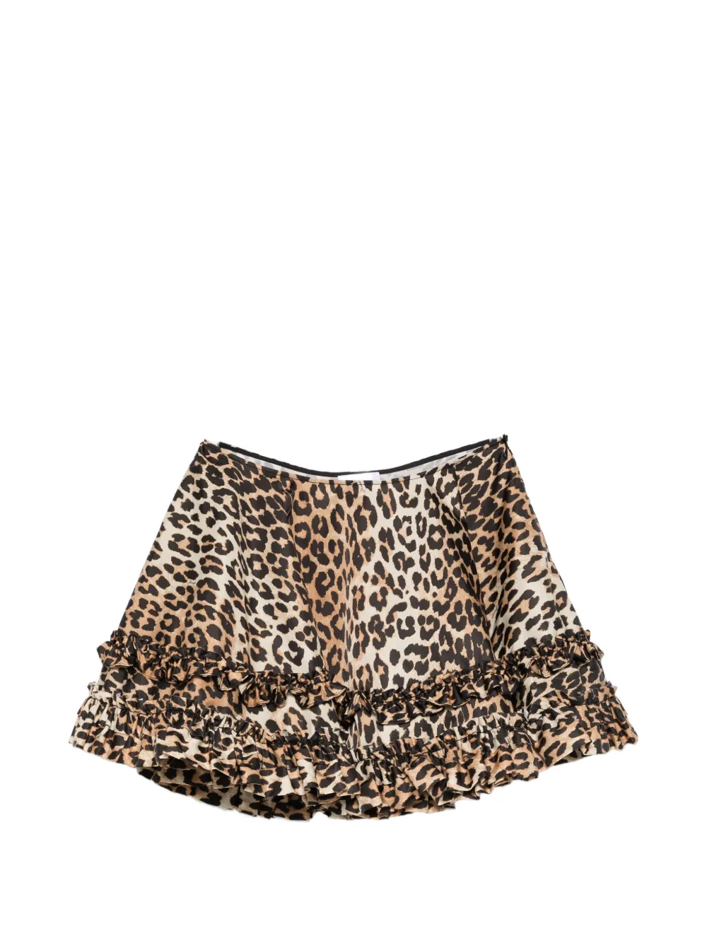 GANNI ruffled leopard-print mini skirt - Marrone