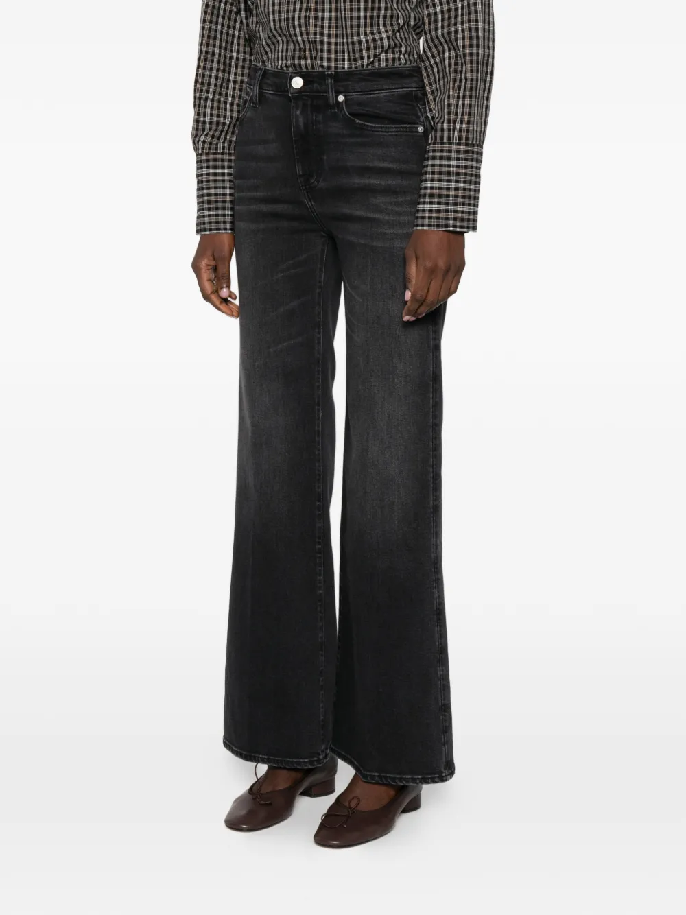  7 For All Mankind Moder Dojo Flared Denim Jeans - Black 