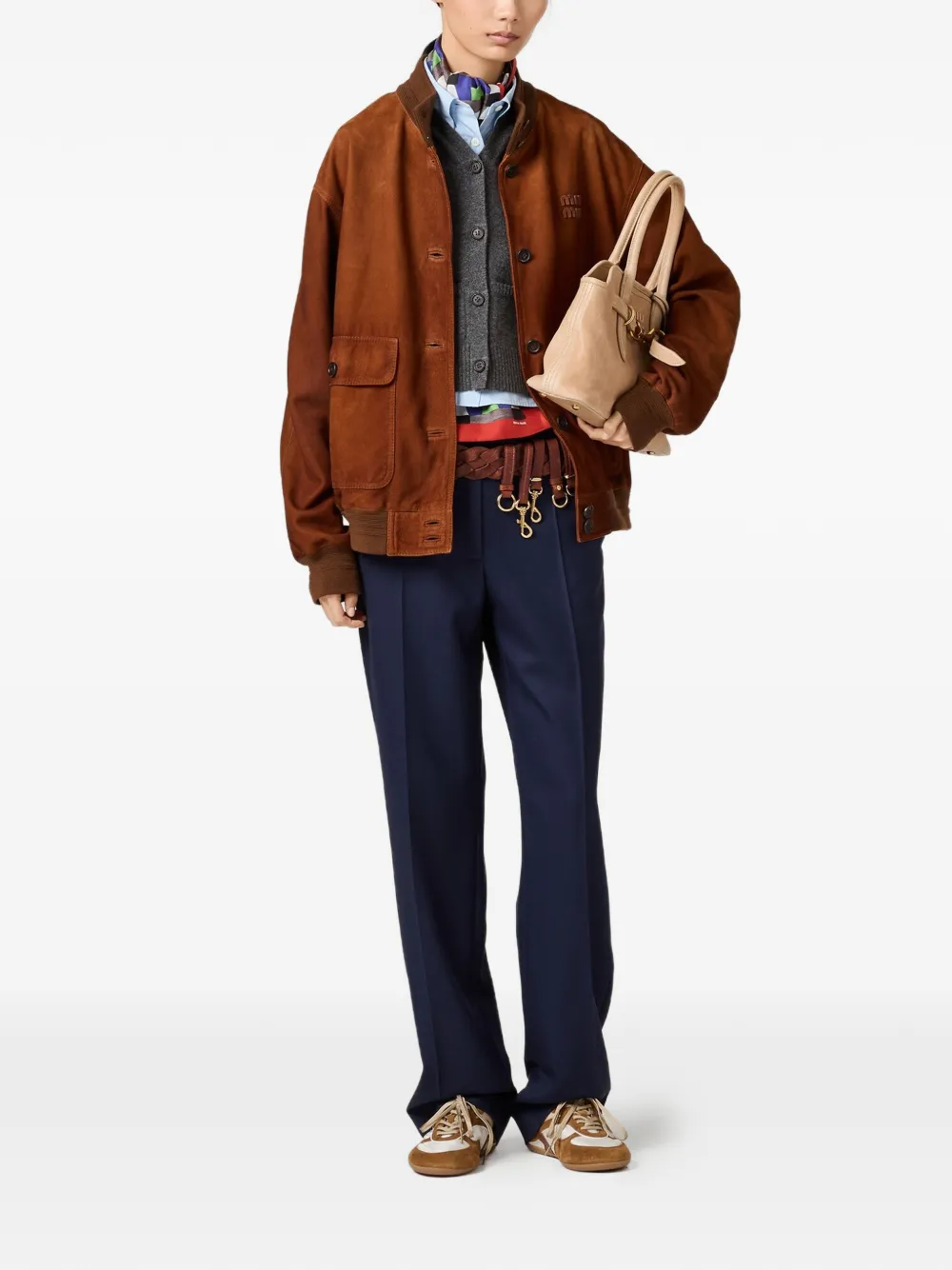 Miu Suède jack met logodetail Bruin