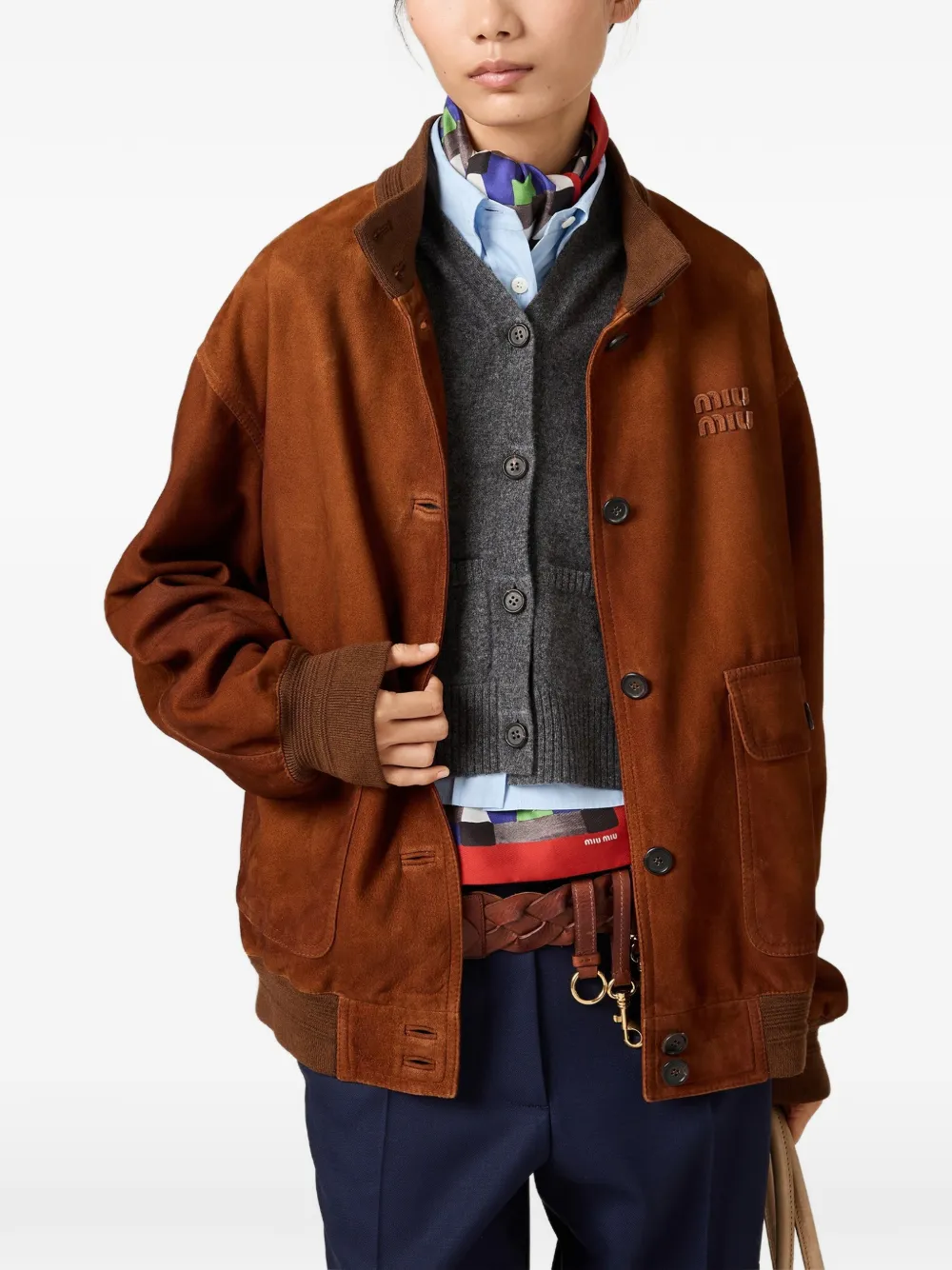 Miu Suède jack met logodetail Bruin