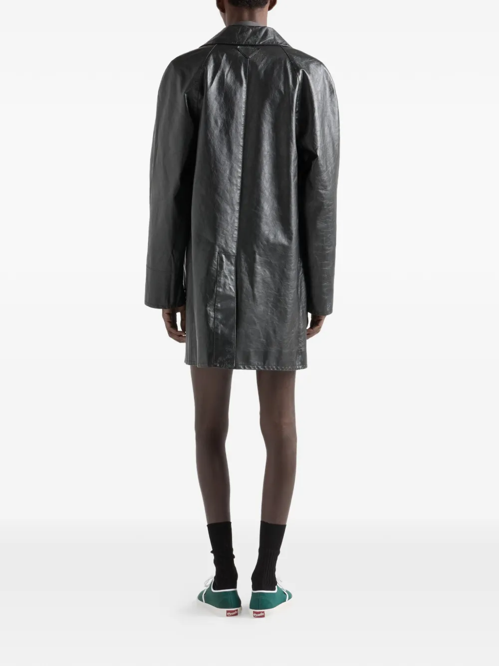  Prada Raglan-sleeve Leather Coat - Black 