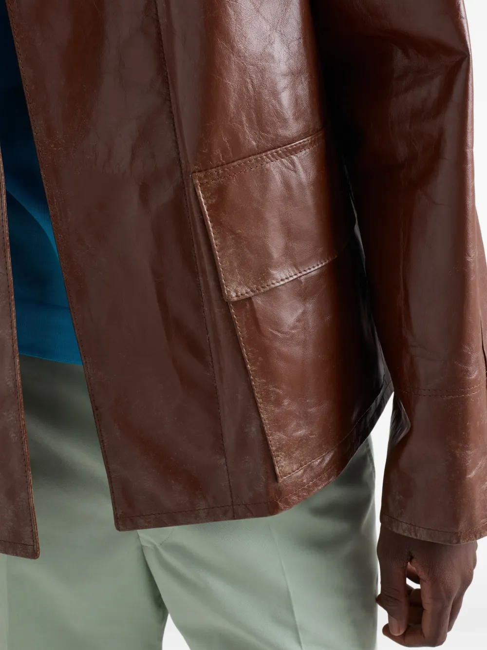 Prada vintage-look Leather Blouson Jacket | Brown | FARFETCH