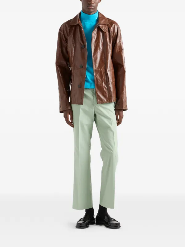 Prada vintage-look Leather Blouson Jacket | Brown | FARFETCH