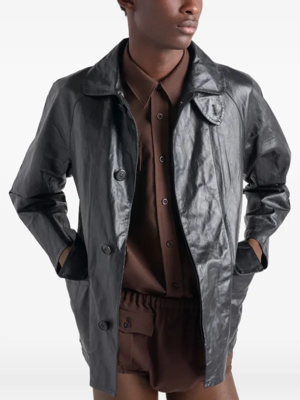 Prada Raglan Sleeve Leather Jacket | Black | FARFETCH