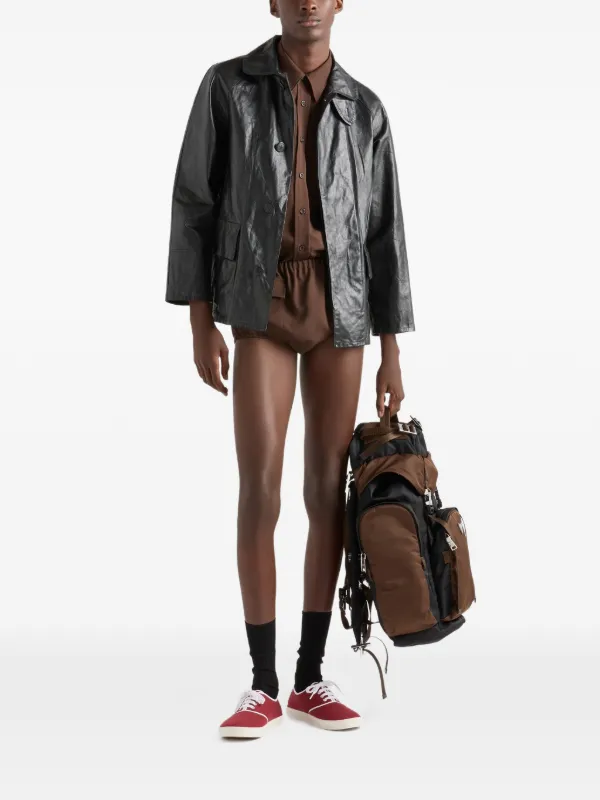 Prada Raglan Sleeve Leather Jacket | Black | FARFETCH