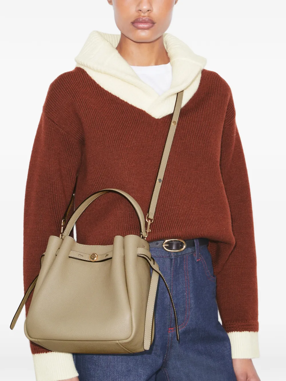 Tory Burch Romy bucket-tas met logoknoop Beige