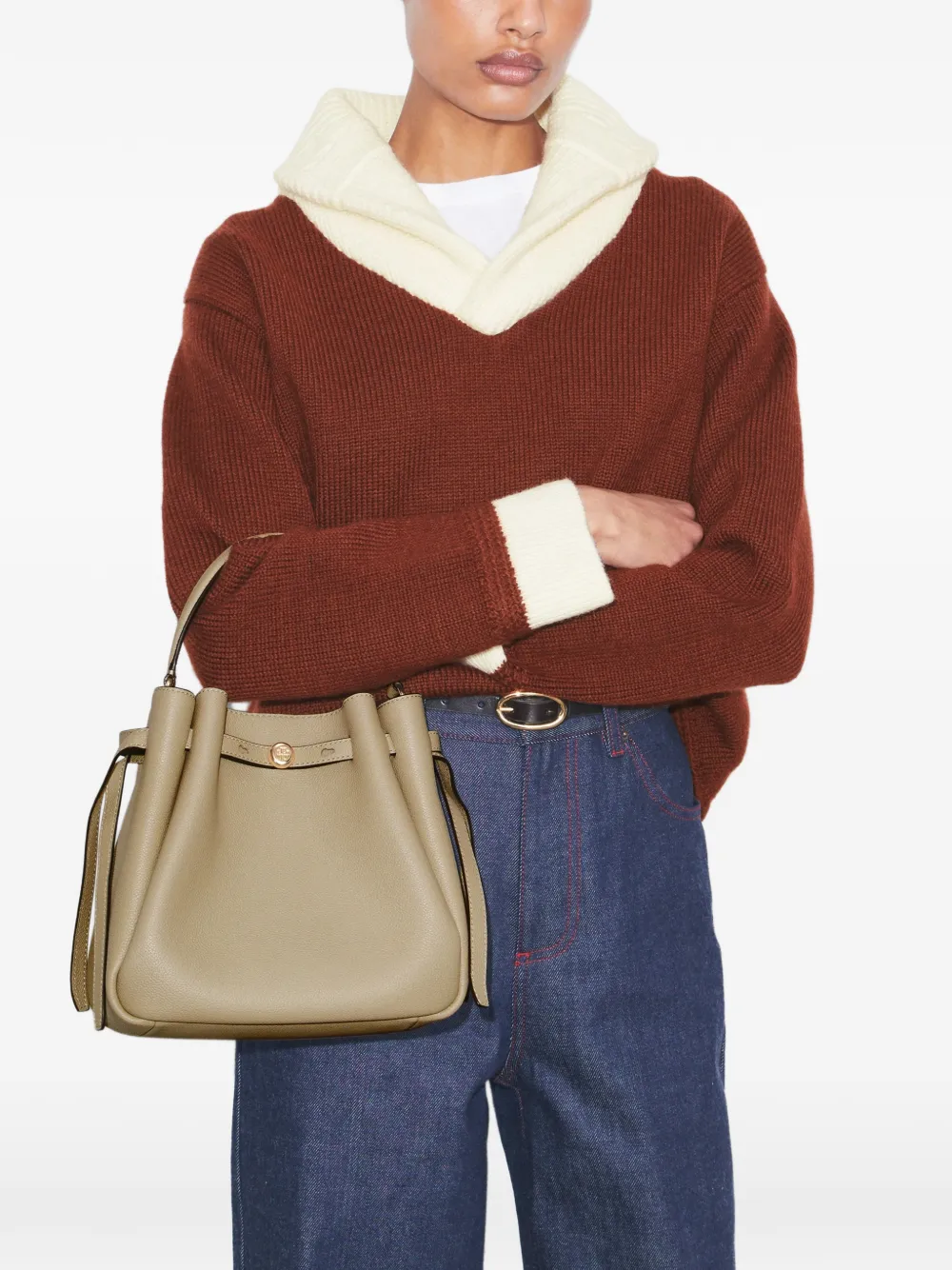 Tory Burch Romy bucket-tas met logoknoop Beige