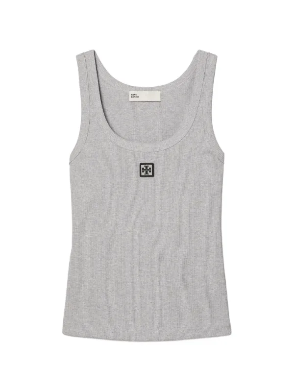 Tory Burch Cotton Scoop Tank in Grey