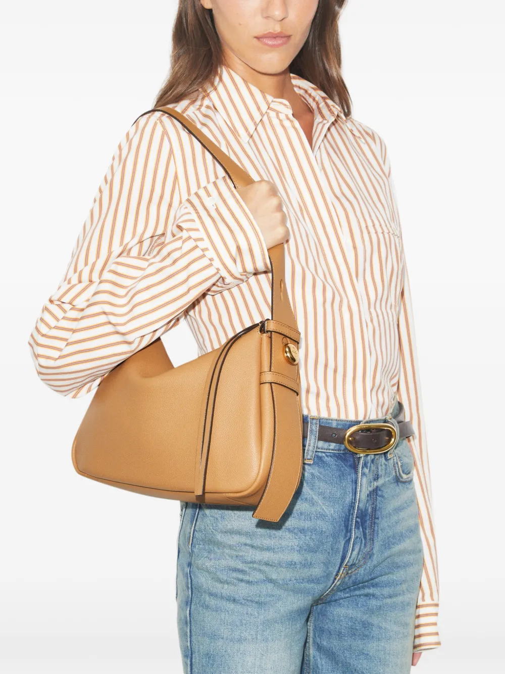 Tory Burch Medium Romy leren schoudertas met rits Beige
