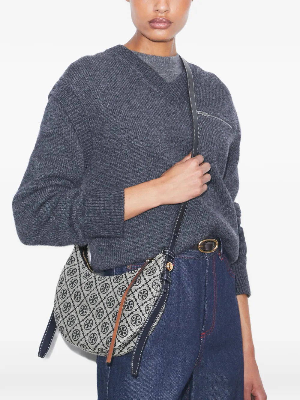 Tory Burch Romy Half Moon schoudertas met patroon Grijs
