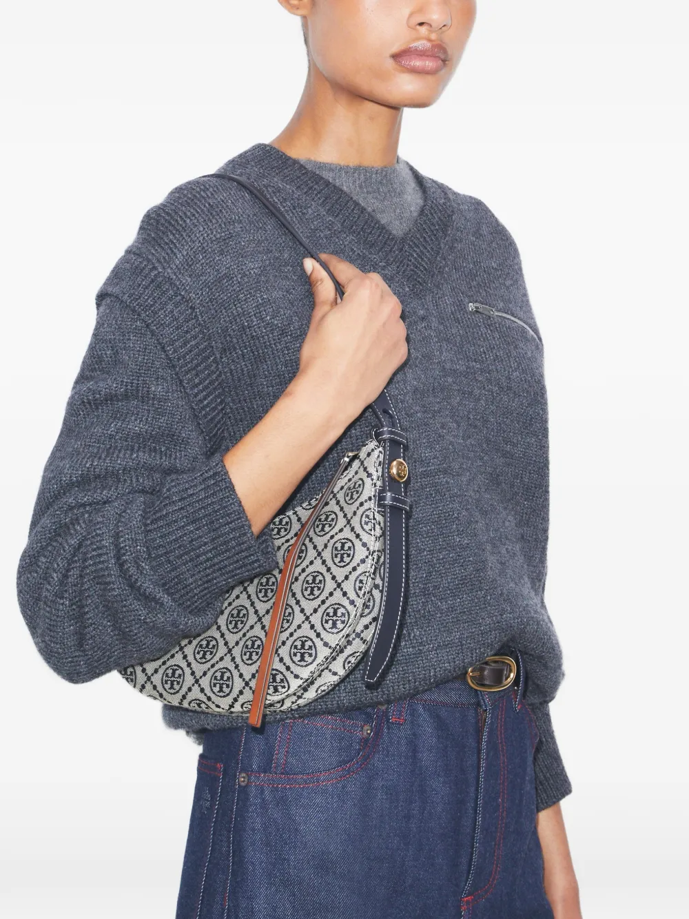 Tory Burch Romy Half Moon schoudertas met patroon Grijs