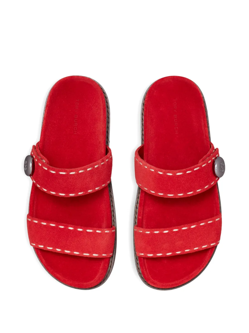 Tory Burch Romy topstitch sport slide Rood