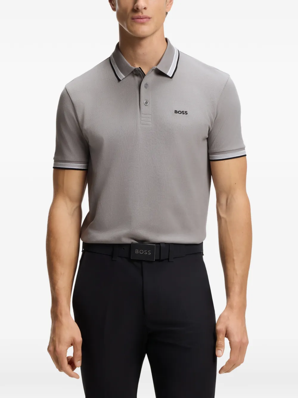 BOSS Poloshirt met geborduurd logo Grijs