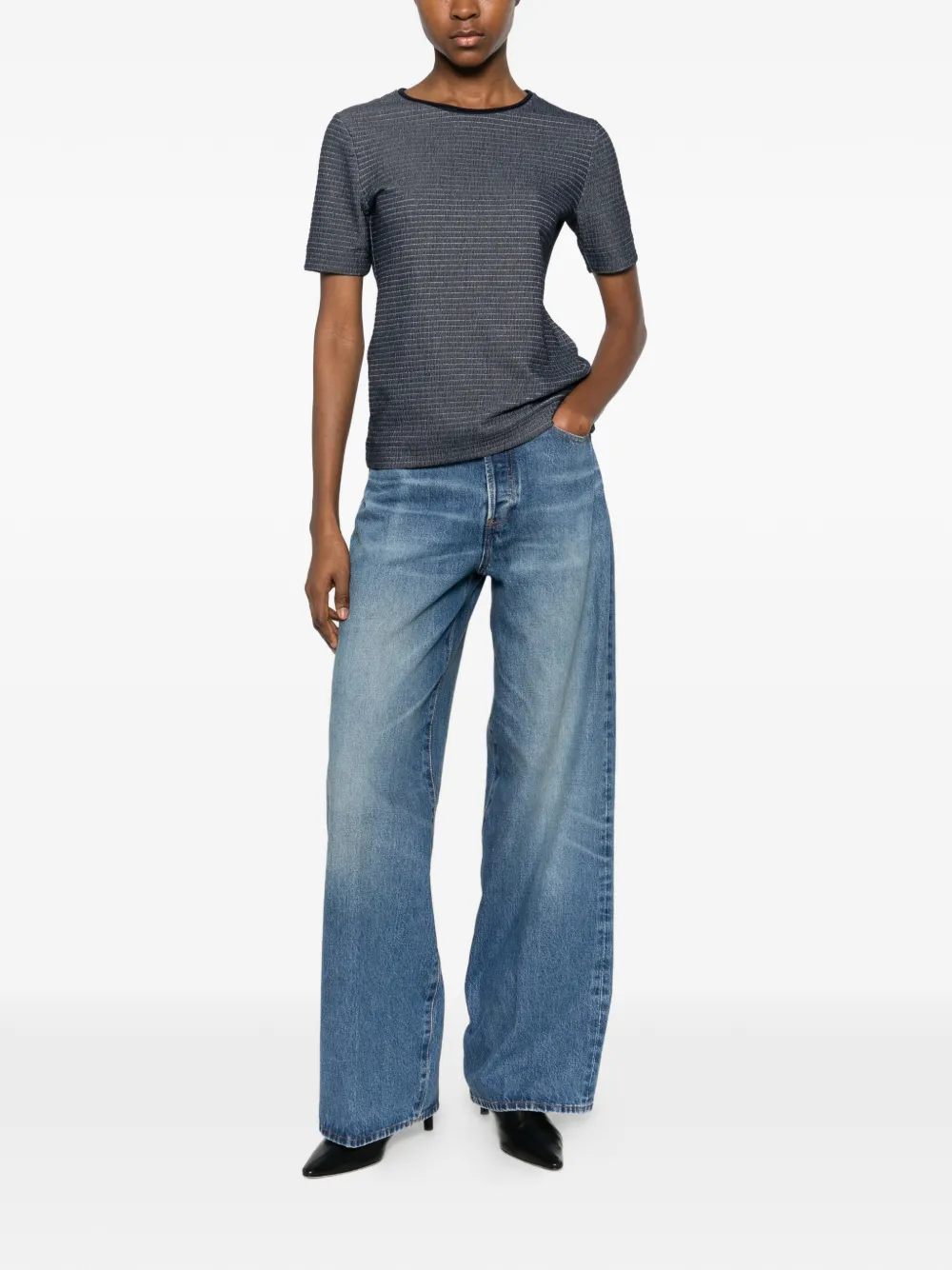 Emporio Armani Getextureerd T-shirt Blauw