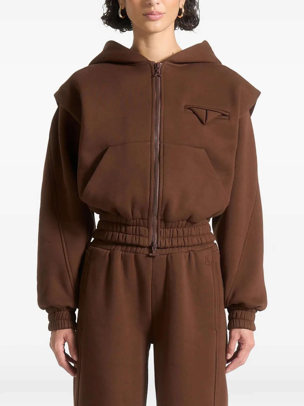 Manière De Voir Louna wide-shoulder zip hoodie - Marrone