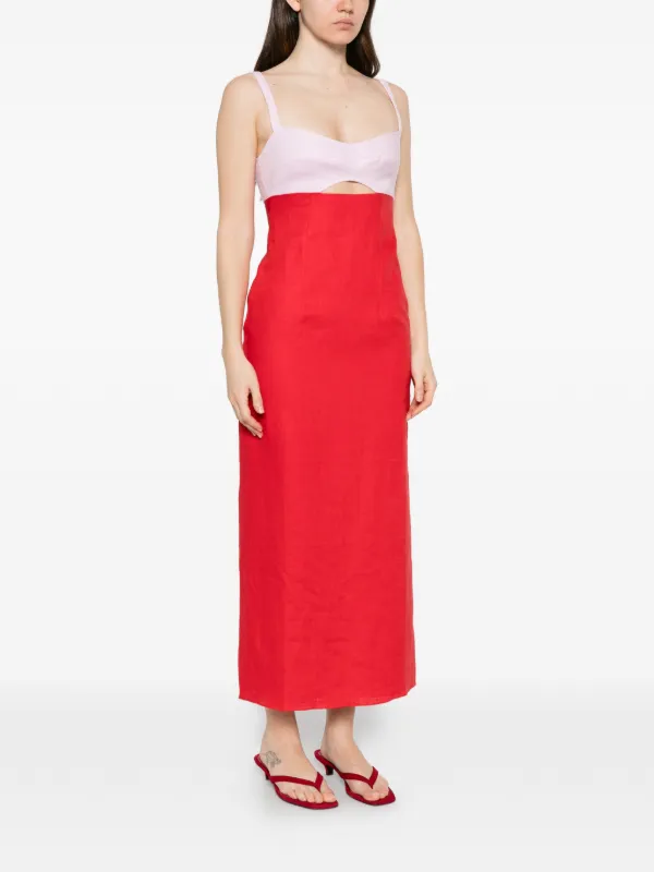red cut out midi dress Red One Shoulder Cutout Midi Dress
