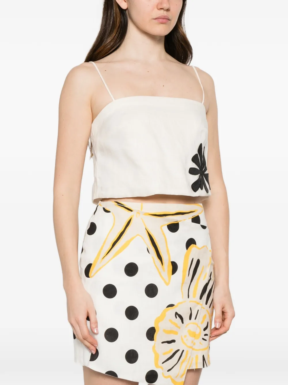 Cala de la Cruz Ariella top met bloemenpatch Wit