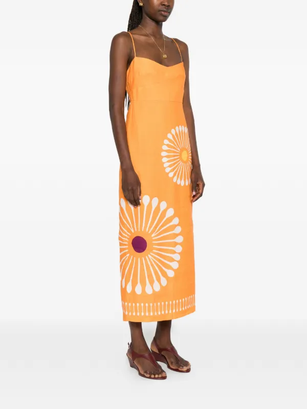 Cala De La Cruz Paloma graphic-print Midi Dress | Orange | FARFETCH