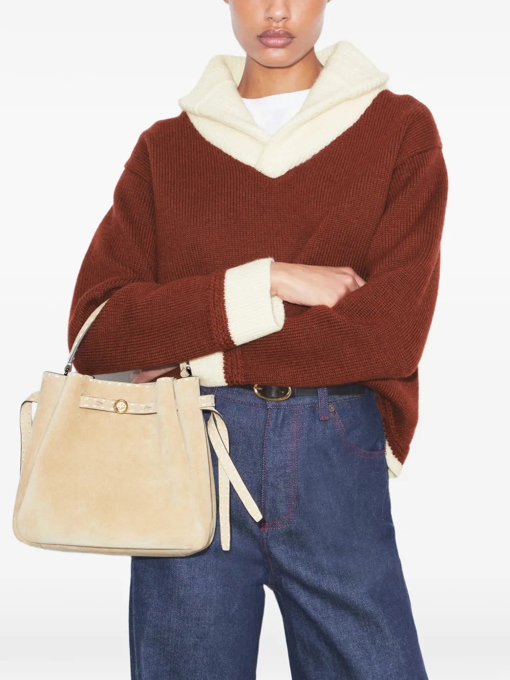 Tory Burch Romy bucket-tas met stiksels Beige