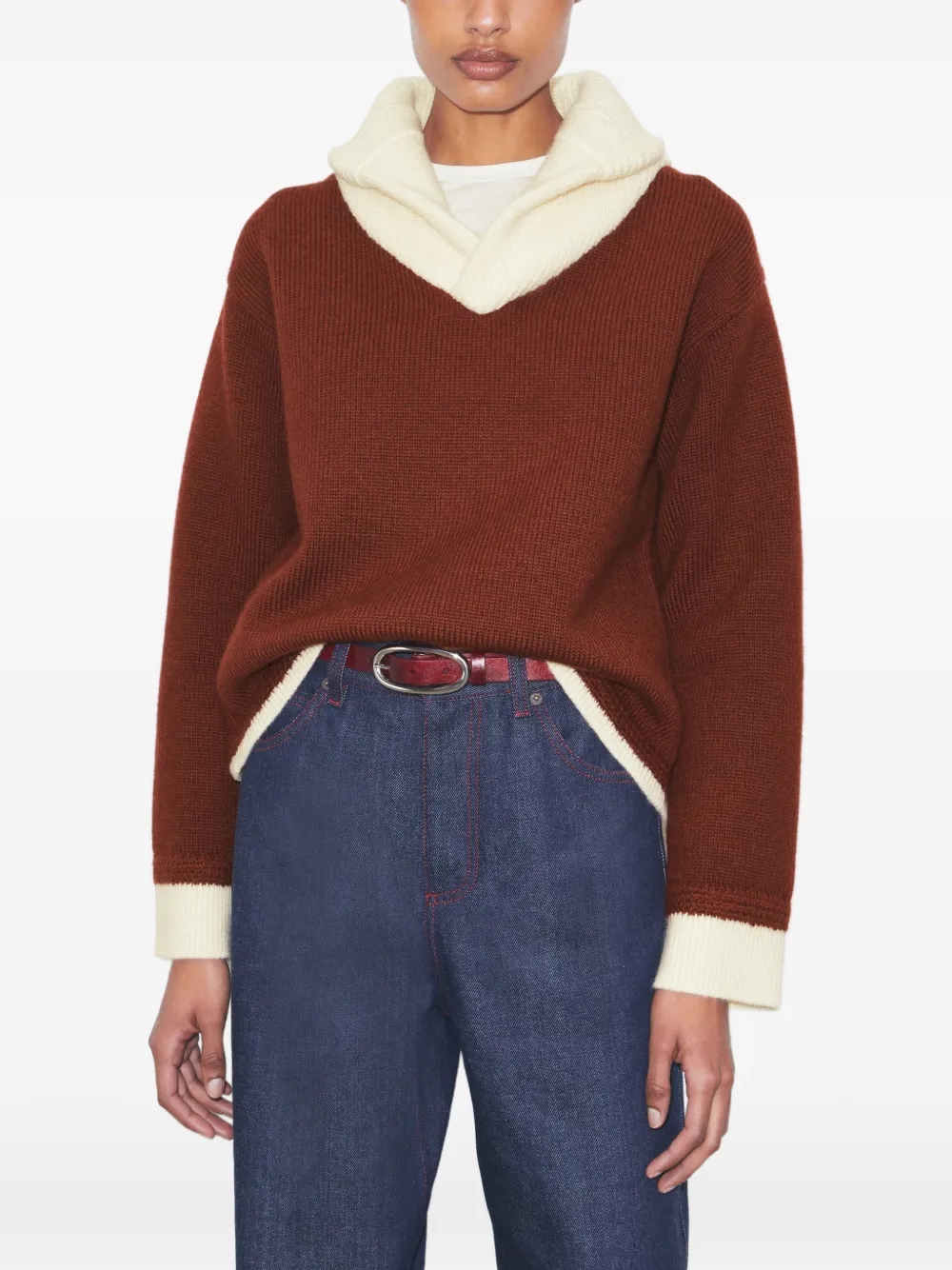 Tory Burch Wollen trui met contrasterende kraag Bruin