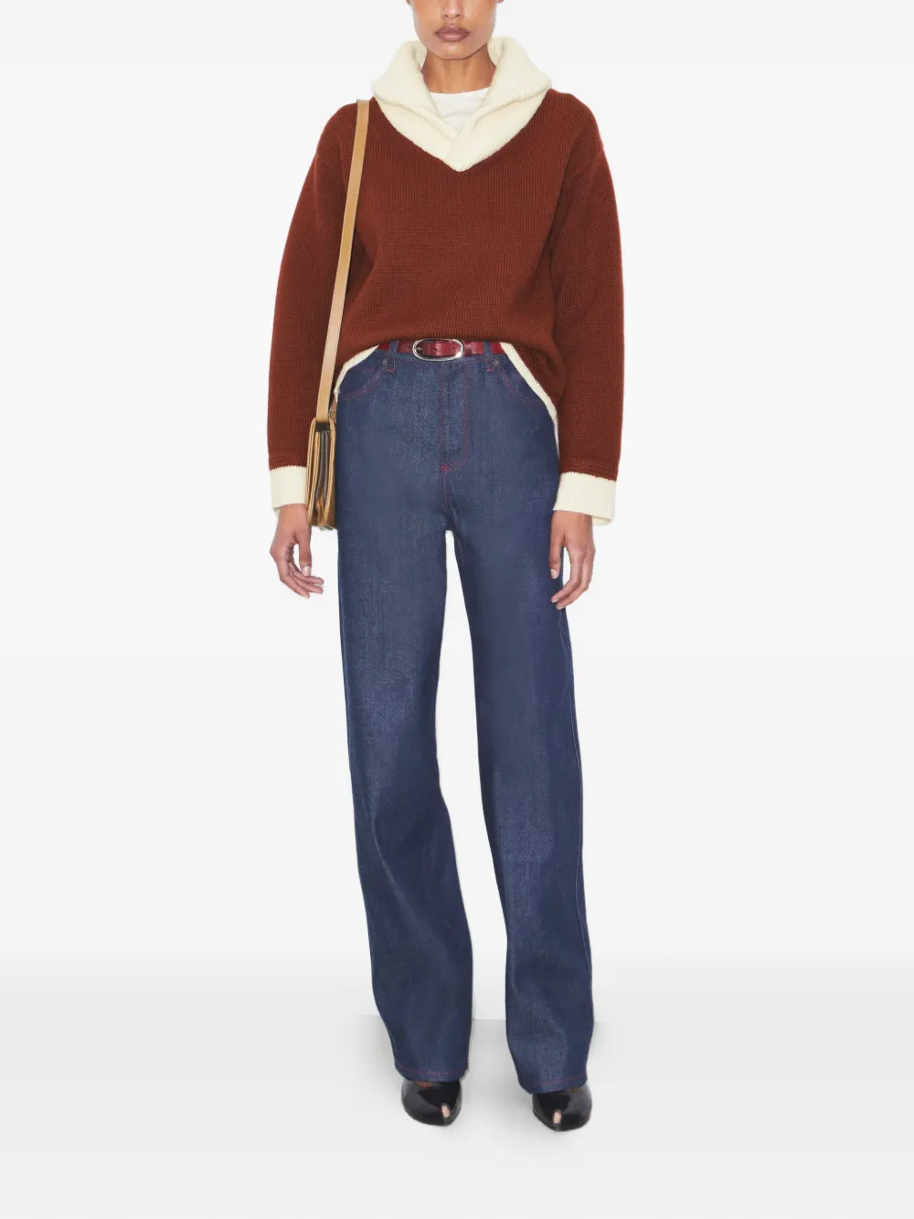  Tory Burch Pull Colour Block à Col V - Marron 