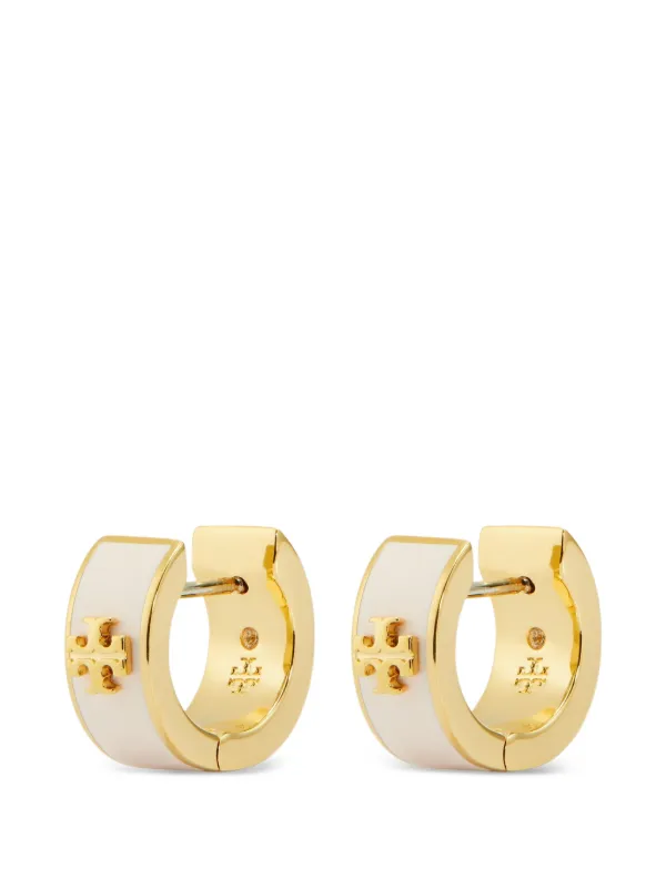 Tory Burch Icon Enamel Huggie Earrings in Gold