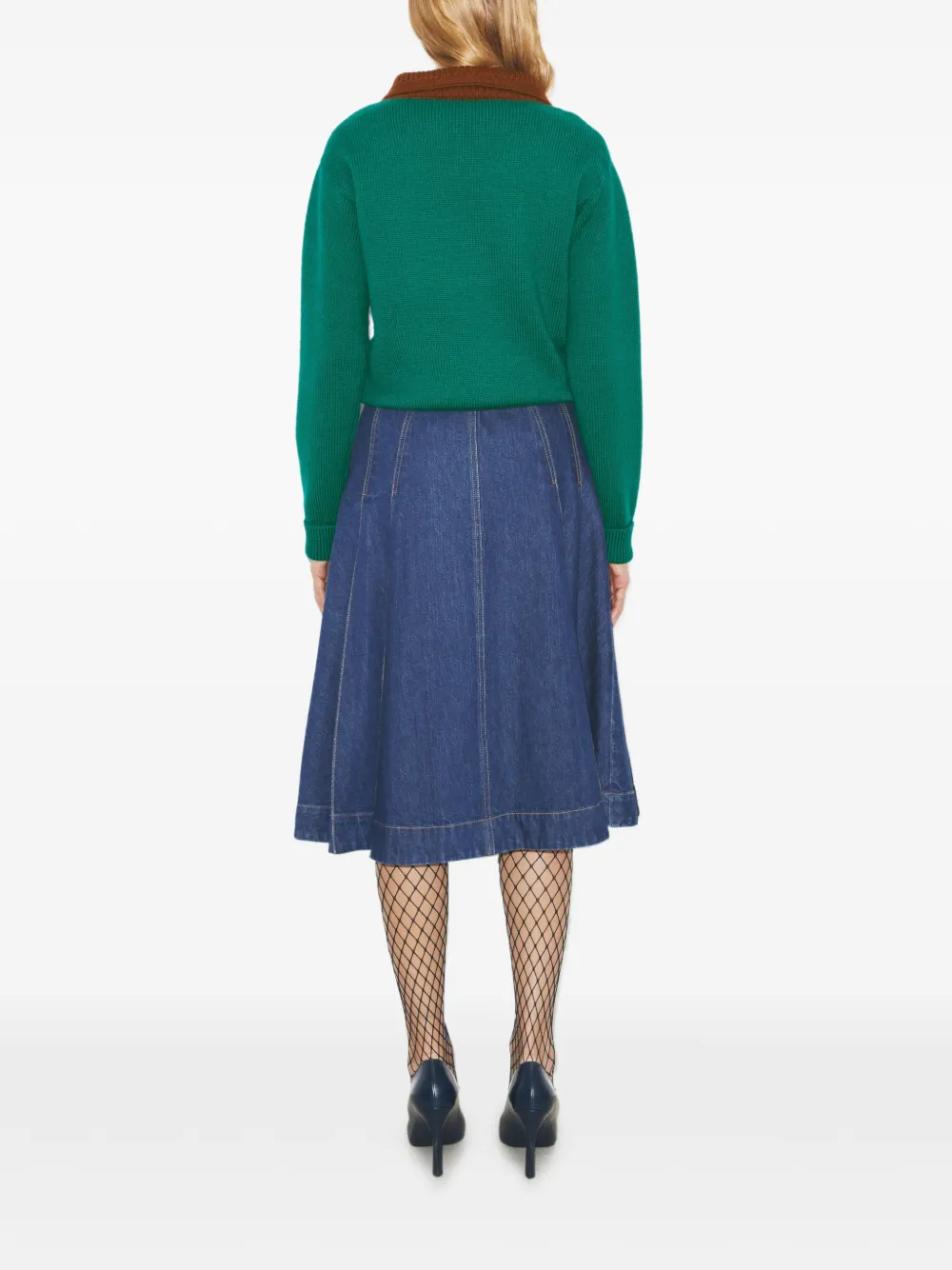  Tory Burch Pleated Denim Midi Skirt - Blue 