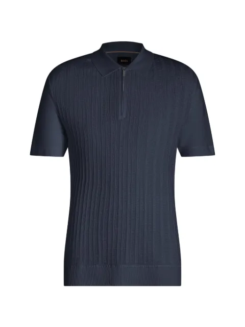 BOSS Camisa polo de algodão e seda com zíper na gola