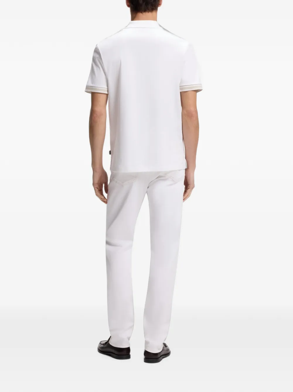 BOSS Poloshirt met gestreepte afwerking en rits Wit