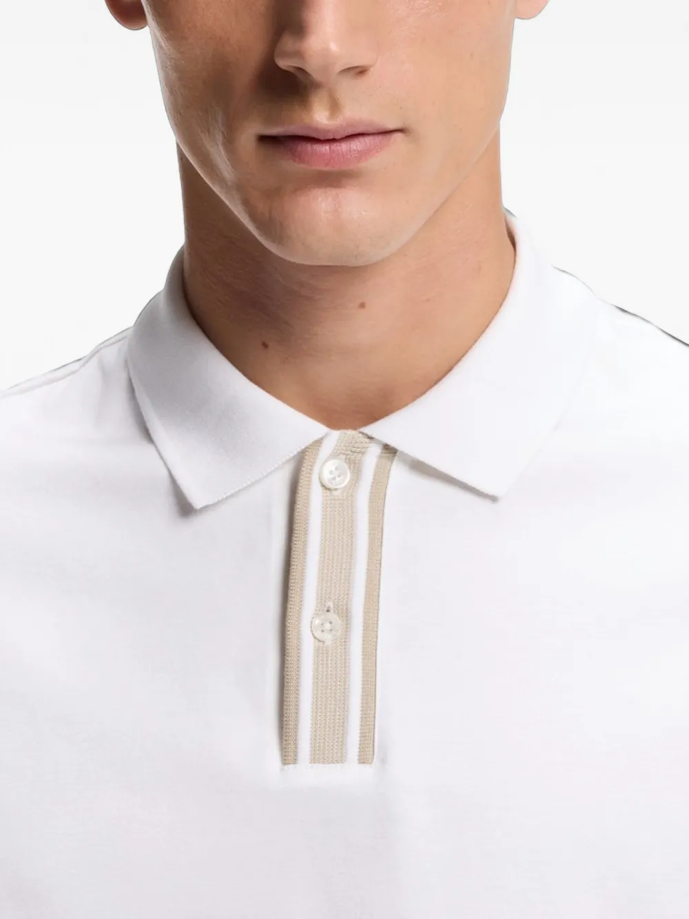 BOSS Poloshirt met gestreepte afwerking en rits Wit