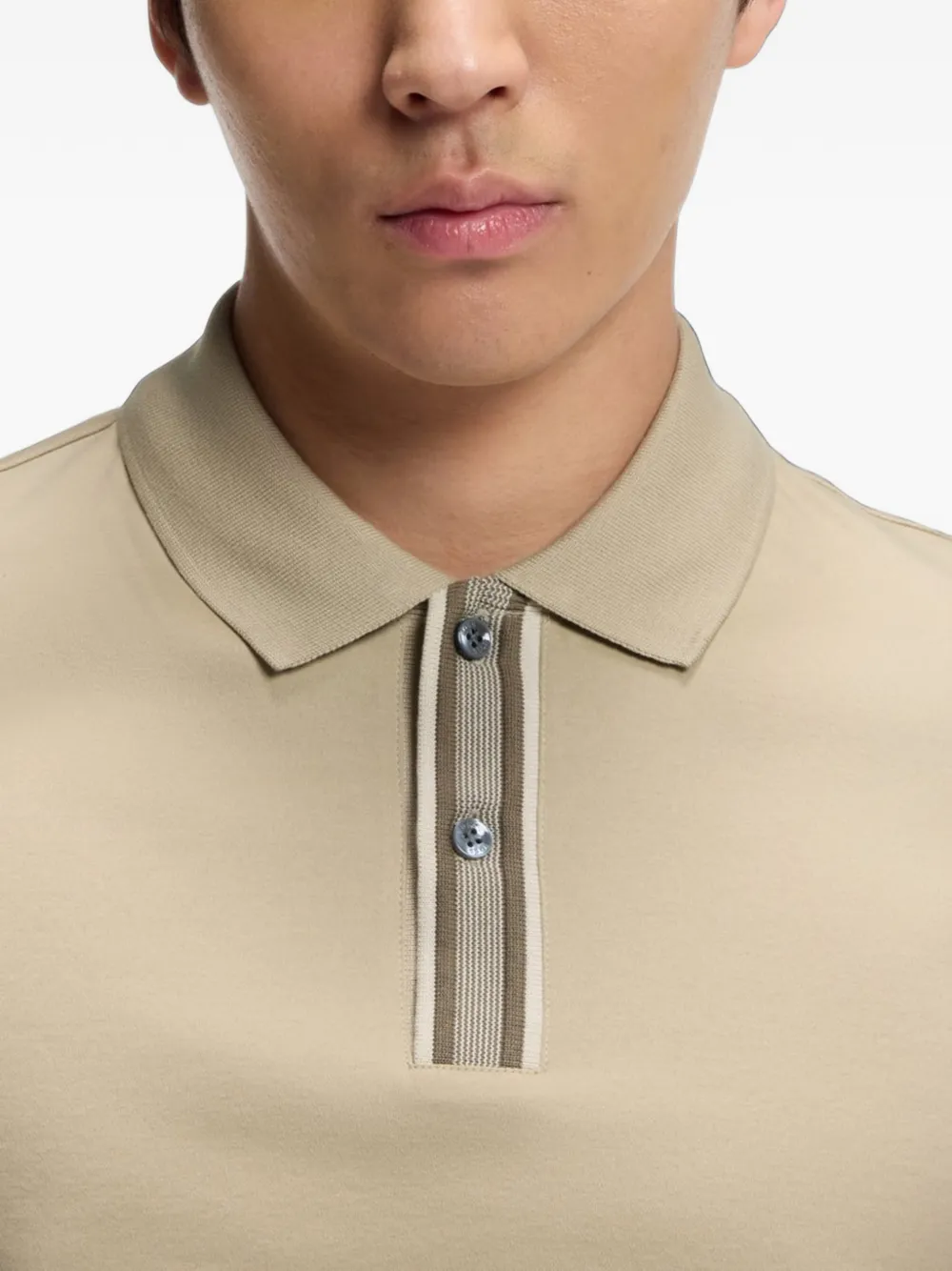 BOSS Gemerceriseerd katoenen poloshirt met gestreepte afwerking Beige