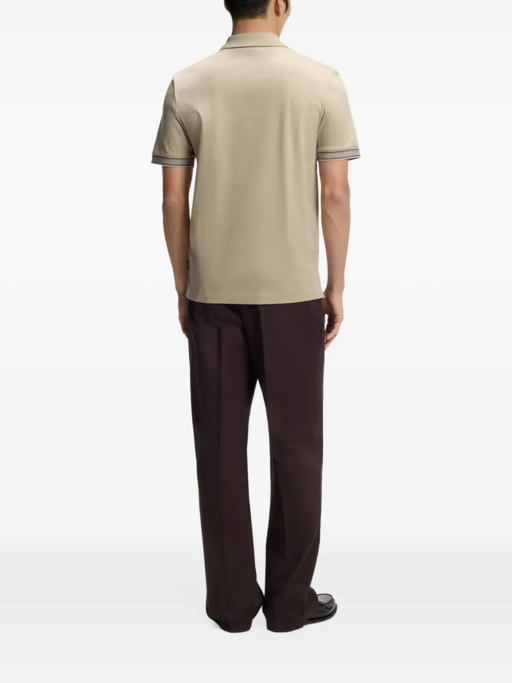 BOSS Gemerceriseerd katoenen poloshirt met gestreepte afwerking Beige