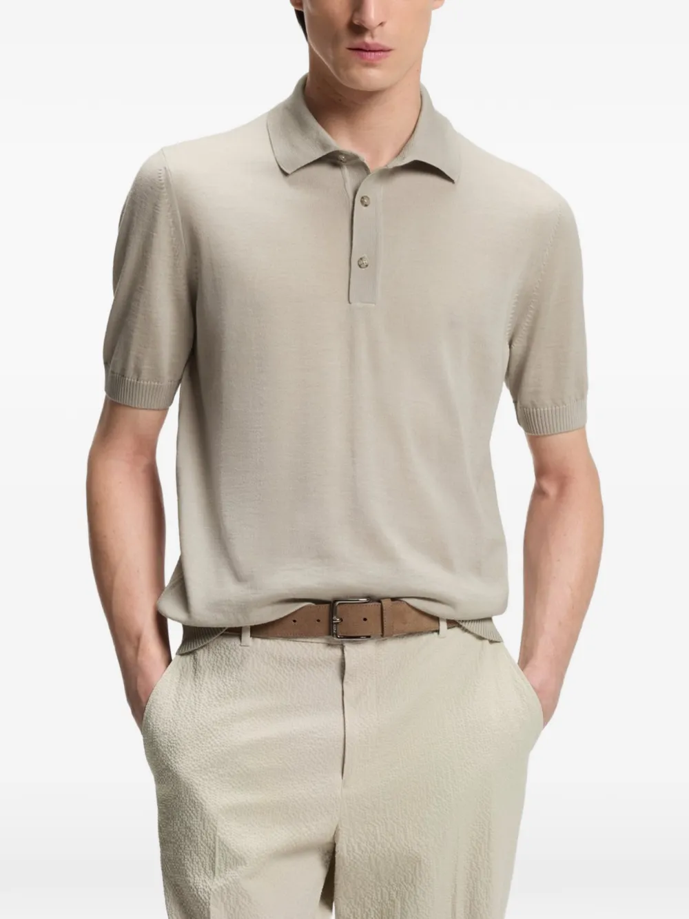 BOSS Gebreide polotop van scheerwol Beige