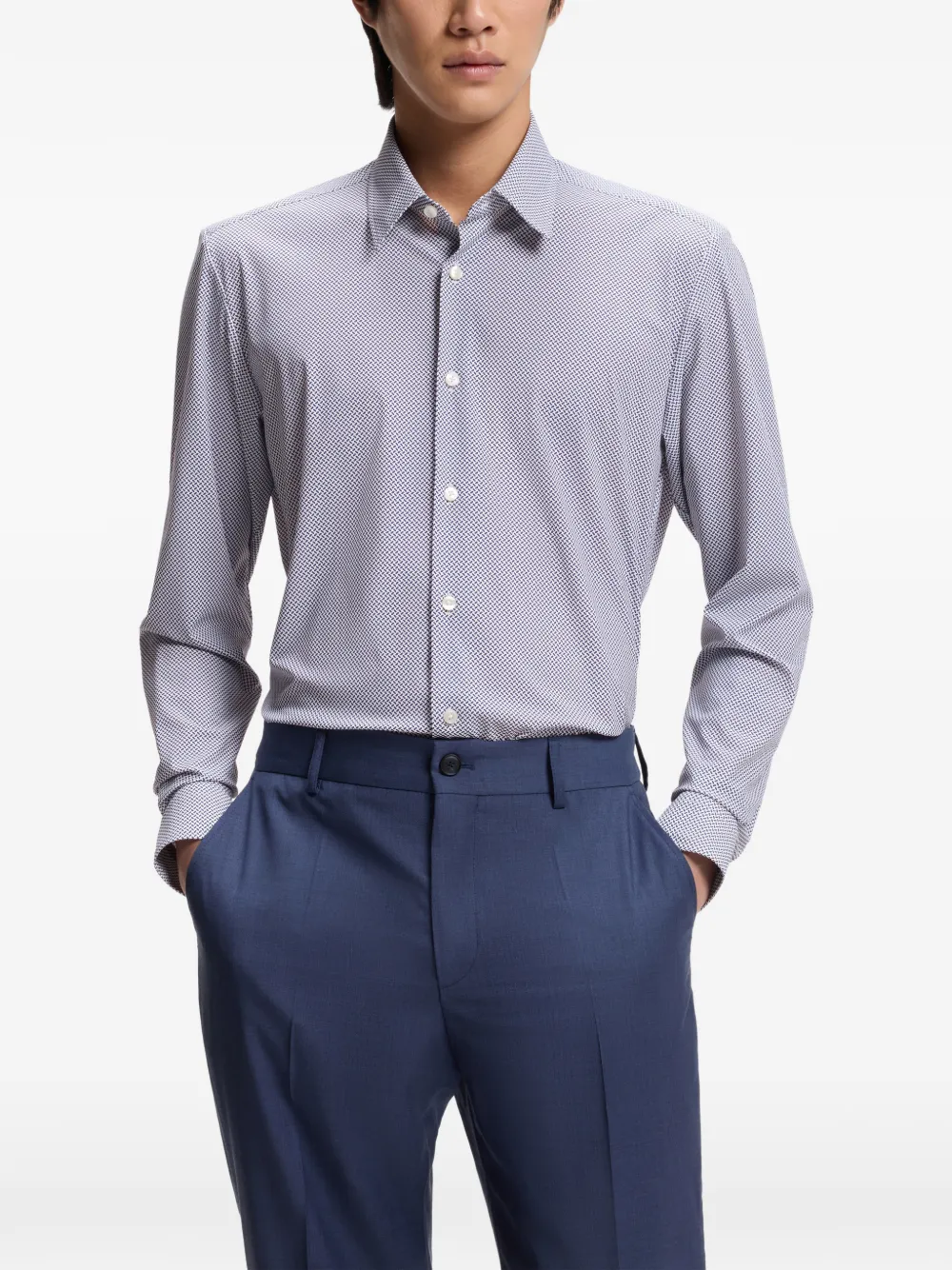 BOSS Regular-fit overhemd met print en stretch Wit