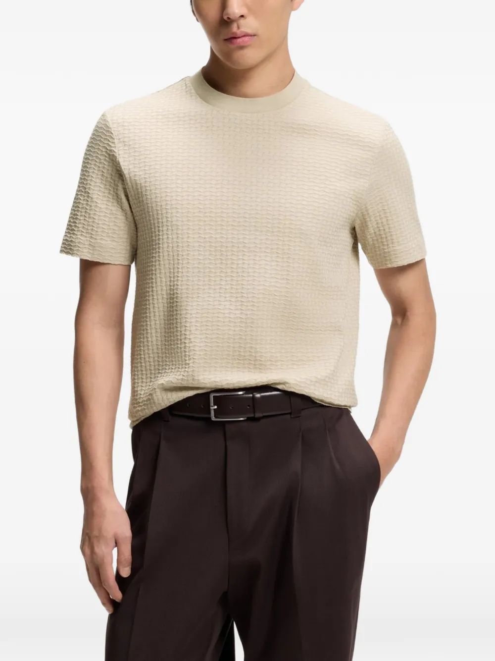 BOSS T-shirt met ronde hals Beige
