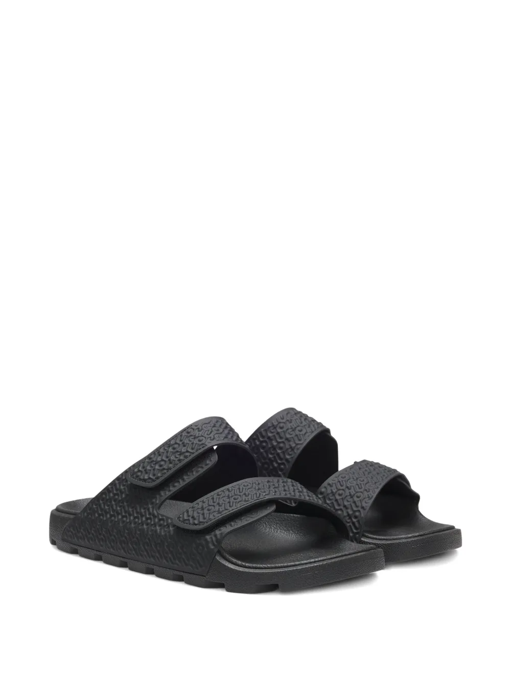 HUGO Slippers met textuur en bandje Zwart