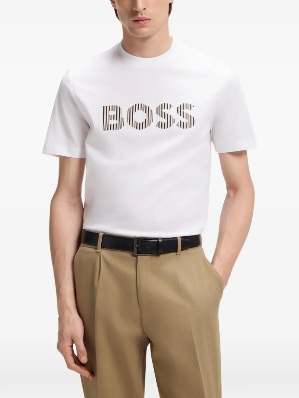 BOSS Katoenen-jersey gestreept T-shirt Wit