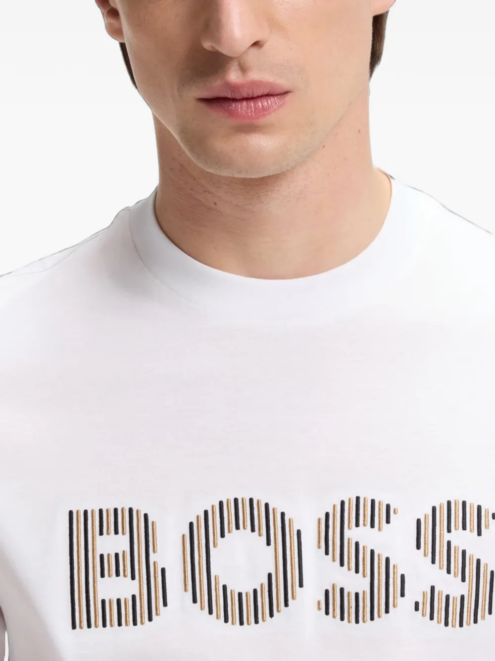 BOSS Katoenen-jersey gestreept T-shirt Wit