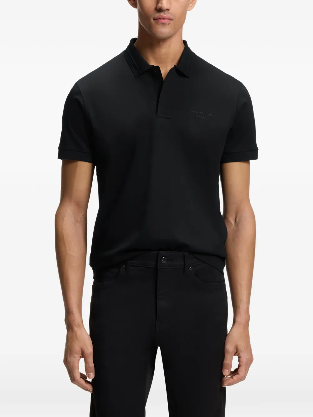 BOSS x Porsche poloshirt met mercerised katoen Zwart