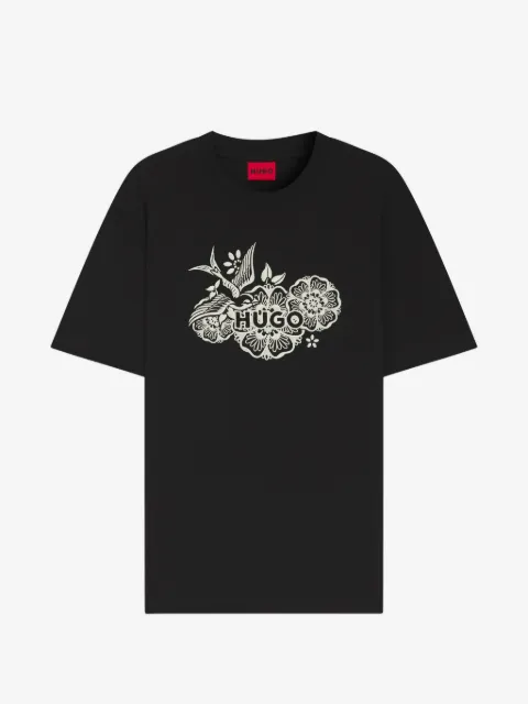 HUGO flora-print logo-detail T-shirt